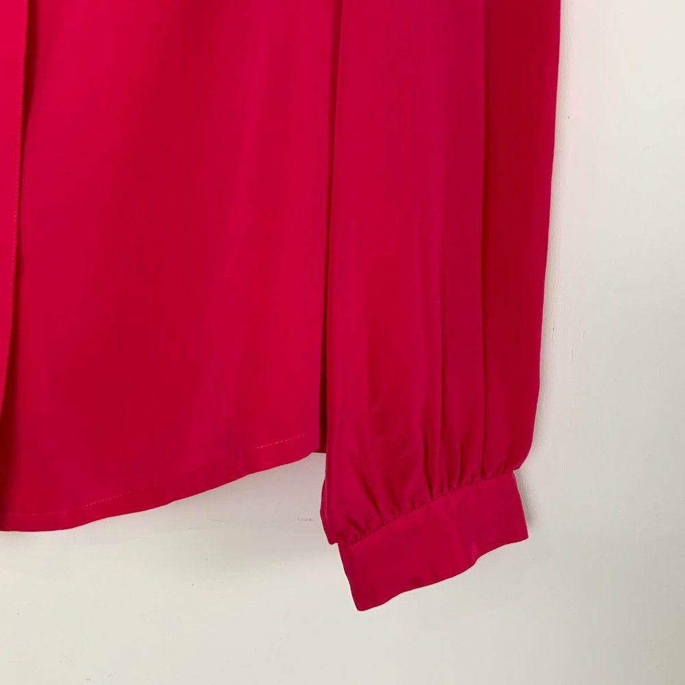 Rabble II 100% Silk Puff Long Sleeve Button Up Blouse Fuchsia/Hot Pink Medium - Picture 12 of 16